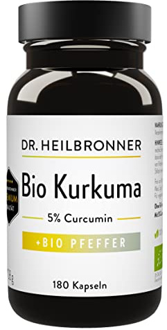 Dr. Heilbronner Bio Kurkuma + schwarzer Pfeffer - 180 Kapseln i.d. Glasflasche - Vegan
