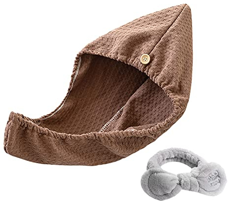 Serviette à cheveux en bambou - 65 x 25 cm - Serviette de tête douce et anti-frisottis - Super absorbante - Séchage rapide - Pour femme et fille - Cheveux longs et épais (marron)