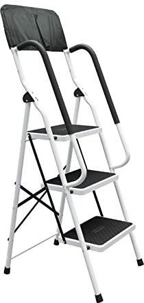 DAWNYIELD Scaletta a 3 Gradini in Acciaio Pieghevole Antiscivolo con Corrimano di Sicurezza Sgabelli a Gradini per Impieghi Gravosi per Adulti Cucina di Casa all'aperto -Scala a 3 Gradini
