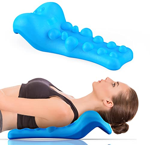 Neck and Shoulder Relaxer with Upper Back Massage Point, Cervical Traction Device Neck Stretcher for TMJ Pain Relief and Cervical Spine Alignment Chiropractic Pillow (Blue)