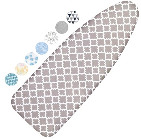Ironing Board Cover and Pad, 18x49 Extra Wide Thick Iron Padding, Scorch & Stain Resistant Ironing board cover, Heavy Duty Iron Board Padded with Adjustable Fasteners Durable Elastic Edge, Quatrefoil