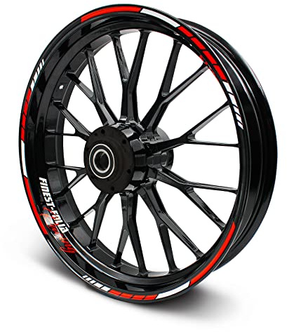 Felgenrandaufkleber Komplett Set RS Design 20-teilig inkl. Felgenbettaufkleber passend für 15 ″ 16 ″ 17 ″ Zoll für Motorrad Auto Fahrrad zweifarbig MR016 (Neon rot)