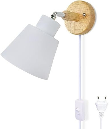 LZGS Go Swing Bands Lámpara de Pared conEnchufe Macarrón con InterruptorE27 Lámpara Tipo Mesilla de Noche de Madera paraSalón y Dormitorio Lámpara de Pared con Enchufe Ajustable 110/220v (White Plug)