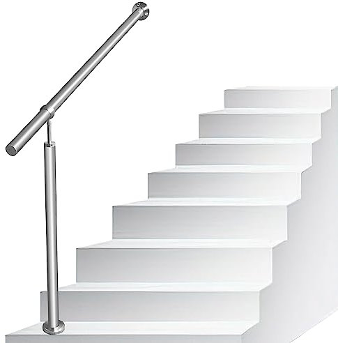 Joparri Edelstahl Eingangsgeländer Treppengeländer 180cm, Geländer Handlauf Winkel Einstellbar inkl. Zubehör, Innen&Außen Wandhandlauf für Treppen, Garten
