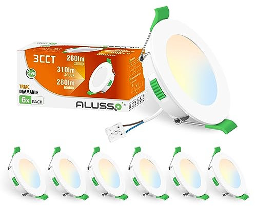 ALUSSO LED Recessed Ceiling Lights 4W 310LM, LED Downlights 68mm Cutout Dimmable, Ultra Slim IP44 Bathroom Spotlights, Warm White 3000K Neutral White 4000K Cool White 6500K, Beam Angle 120°, 6 Pack