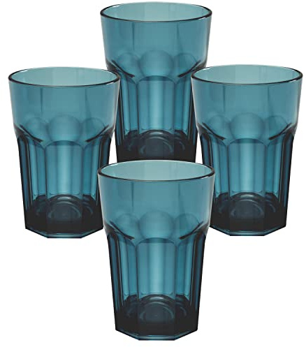 4X Campingglas aus Acryl 400ml BLAU - Trinkglas Acrylglas Wasserglas Kunststoff Camping Garten Echtglasoptik Picknick Becher Kinder Senioren Longdrink Coktail