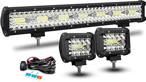 RIGIDON Led Arbeitsscheinwerfer Bar 20 Zoll 50 cm 420W mit 12V Kabelbaum | 2 x 10 cm 60W Offroad Scheinwerfer Zusatzscheinwerfer, Wasserdicht Lichtbalken Lightbar für 4x4 Auto SUV ATV KFZ LKW, 6000K