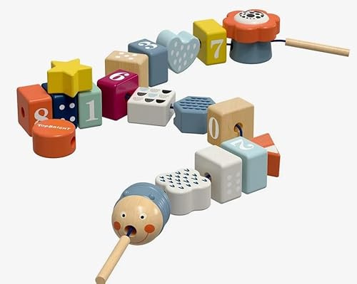 Topbright - 1210942022de0001 - Formen und Zahlen Lernspiel Raupe für Kinder, 20 Fädelblöcke mit Formen und Zahlen, Montessori-Holzperlen, Lernspielzeug