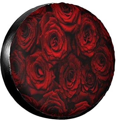 Reifenschutzhülle Dunkelroter Blühender Blumenstrauß Lässt Rosen-Blumen-Druck Fallen Staubdicht Autorädertaschen Uv-Schutz Ersatzradabdeckungen Für Geburtstag Truck SUV 16inch