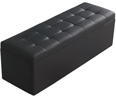 Klappbare Ottomane-Bank, Aufbewahrungsbox mit Deckel, Aufbewahrungssitz, Leder-Fußhocker, Spielzeug-Aufbewahrungsbox, quadratischer rechteckiger Fußhocker, wasserabweisender Fußhocker, Schwarz, 40 x