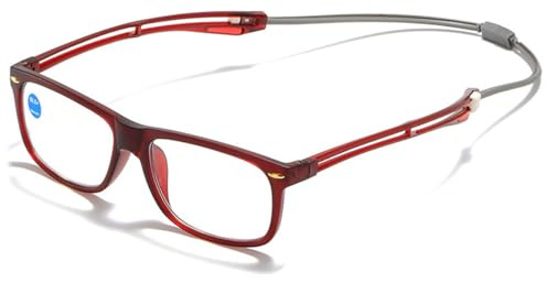 KOOSUFA Blaulichtfilter Lesebrille mit Magnetverschluss Clip Herren Damen Leicht Lesehilfe Arbeitsplatzbrille mit Auszieh Verbindbaren Bügelenden, zum Aufhängen am Hals 1.0 1.5 2.0 2.5 3.0 3.5 4.0