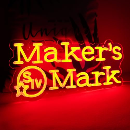 WonderfulLife Maker's Mark whiskey Neon Sign for Bar Pub Man Cave and Party decor,Bright Led Light Suitable for Garage Decor or Business Display,5V USB Powered Easy Hanging.