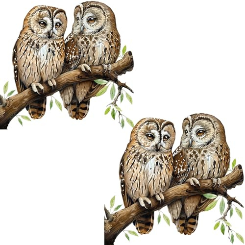 WBQMUNY 2 Pcs Window Stickers Owl Static Glass Clings Window Decals Owl on a Branch Reusable for Home Display Window Decor