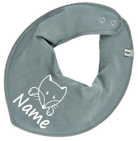 HALSTUCH Fuchs mit Name oder Text personalisiert für Baby oder Kind aus Baumwolle in Einheitsgröße eukalyptus