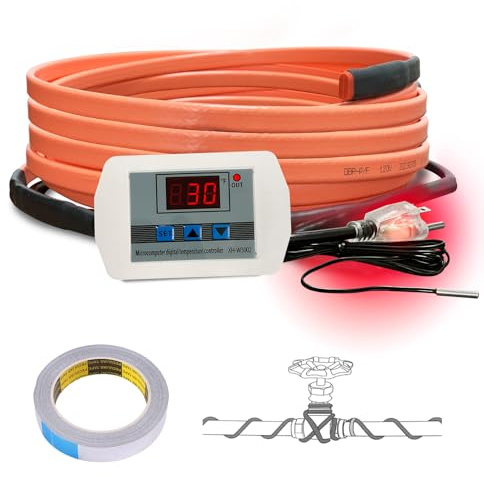 Cupohus Heat Tape for Water Pipes with Digital Display Thermostat 12FT, Freeze Protection Self-Regulating Heat Trace Cable for Metal, Plastic Home Pipes, Roof and RV, 110-120V