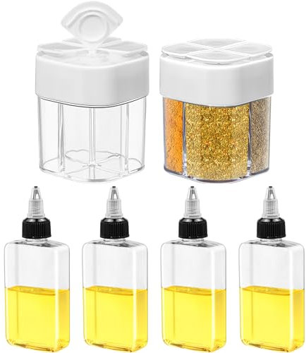 Gerrii 4 botellas dispensadoras de aceite pequeñas para acampar y 2 tapas 4 en 1 para especias de 3.4 onzas, botella de condimentos a prueba de fugas con tapa para camping, viajes, cocina, barbacoa,
