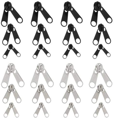 Create idea 24 Stück Nummer 3 5 8 Doppelseitiger Metall-Spulen-Reißverschlusskopf Ersatz-Wendereißverschluss für Outdoor-Zelte Nylon-Rollen-Kleiderreißverschluss Schwarz Und Silber