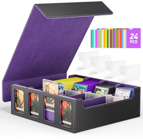 Hot Bee Yugioh Deck Box, Quartuple Trading Card Storage Box Holds 2400+ Cards for Yugioh, TCG, Magic the Gathering, Commander Cards, Playing Card Case PU Leather Magnetic Closure, Purple