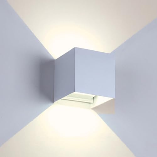 KTC-Home - PREMIUM LED Wandleuchte Innen/Außen - Weiß RAL 9016 - Warmweiß 3000k - 12W - IP65 Wasser & Staubgeschützt - Einstellbarer Lichtstrahl/Winkel - Wandlampe Innen/Außenbereiche geeignet