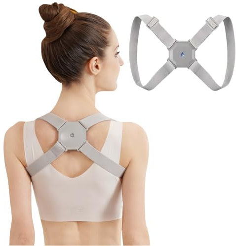 Haltungskorrektur Rücken Geradehalter Intelligent Vibration Rückengurt Obere Rückenstütze Verstellbar Rückenstützgürtel Unisex Rückenstabilisator Haltungstrainer für Kinder Erwachsene Grau