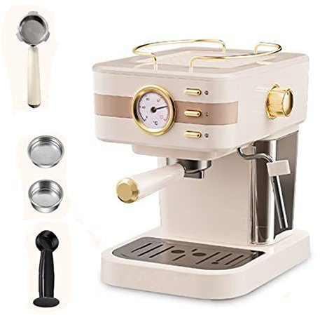 CVNIMV Cafetera Espresso con Bomba Retro, espumador de Leche Estilo años 20, con Tanque de Agua Desmontable de 1,2 l, función de Calentamiento de Tazas/Sistema de Temperatura co