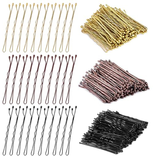 300 Stück Mini-Haarspangen, kleine Haarspangen, 5cm Bobby Pins，Haarspangen, metallische Wellen-Haarspangen, Damen-Haarspangen für Frauen, Mädchen, Kinder (Braun, Schwarz, Gold,)