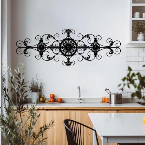 ruelen Wanddekoration mit schwarzer Blumenrolle aus Metall, hängende Blumenrolle aus Metall, Wanddekoration, Wandkunst für Wohnzimmer, Schlafzimmer, über der Tür, Flur, Vintage-Heimdekoration