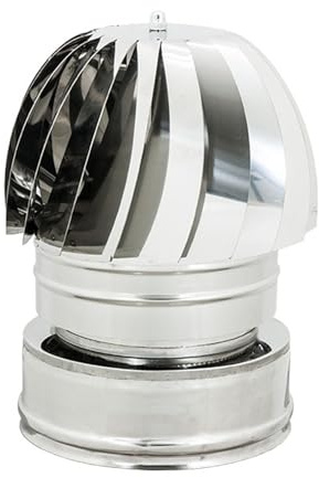 ALLINOX Comignolo Eolico Antipioggia In Acciaio INOX Coibentato Terminale Girevole Canna Fumaria Doppia Parete Per Camino Con Base Tonda Stufa a Legna o Pellet (DN 250/300)