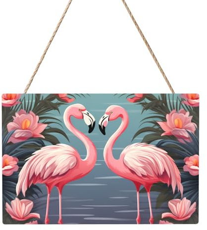 Holzkreise zum Basteln, 20,3 x 30,5 cm, Holzscheiben, tropische Flamingos, Holz-Türhänger, zum Aufhängen, rechteckige Holzscheiben mit Bindfaden, Holzornament für Schild, Türhänger, Zuhause, Urlaub