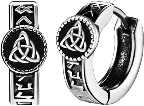 JewelryWe Wikinger Rune Kreuz Ohrringe Edelstahl Nordische Viking Runen Creolen Huggie Ohrringe mit Baumelnde Kreuz Anhänger Vintage Punk Ohrstecker Ohrschmuck für Herren Damen