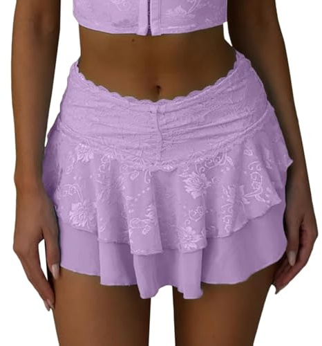 Mini gonne da donna in pizzo, graziose e profonde balze, fata, a più strati, gonne corte fluenti, set di gonna a maglia