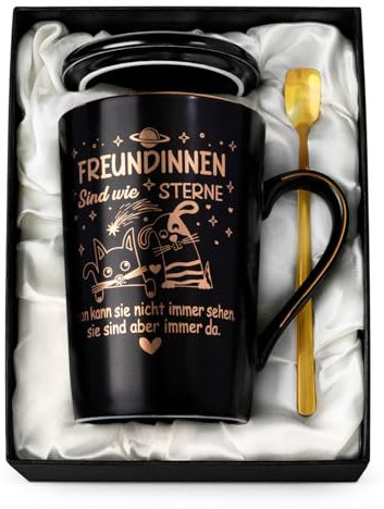 Beste Freundinnen Geschenk Geburtstag, Freundschaft Geschenke für Beste Freundin Kleinigkeit, Weihnachten Freundschaftsgeschenke für Bff Mädchen, 400ml Kaffeetasse mit Löffel Deckel karte, Geschenkbox