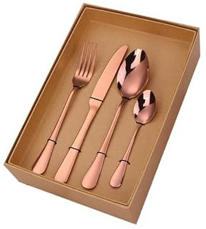SDGBCXD, Ensemble de Couverts en argenterie, 24 pièces, boîte en Papier Kraft, Ensemble de Couverts en Acier Inoxydable doré, Couteau à Steak, Fourchette à Dessert, cuillère à café, Vaisselle, doré,C