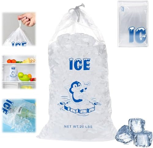 10 sacchetti per il ghiaccio in plastica con coulisse, sacchetti riutilizzabili, resistenti fino a 9,1 kg, sacchetti per il ghiaccio vuoti spessi, sacchetti per cubetti di ghiaccio, sacchetti per