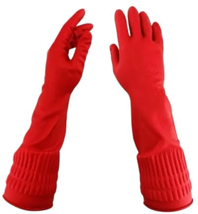 MWAHJU Guantes De Limpieza 3 uds guantes de cocina for lavar platos limpieza lavado guantes rojos impermeables de manga larga guantes de látex de goma herramienta Para Uso DoméStico(M)