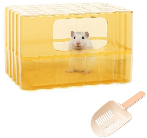 mini&moe Hamster Sand Bath Container - Small Animal Bathroom Shower Room & Corner Digging Box Toilet with Cleaning Scoop Rat Dust Bath House for Guinea Pig, Hedgehog, Squirrel