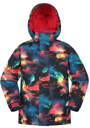 Mountain Warehouse Mogal Printed Kids Waterproof Ski Jacket - Zipped Pockets, Detachable Hood, Snowskirt -Best for Snowboarding, Winter Sports Red Kids Size 7-8 Years
