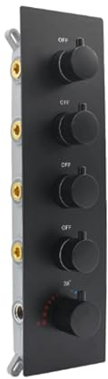 NPYSVSSS 4 Way Brass Shower Mixing Diverter Valve Can run Together and Control Flow, 5 Handle Multi Function 4 Outlet Thermostatic Shower Mixer Valves Kit Concealed Vertical Installation, Matte Black
