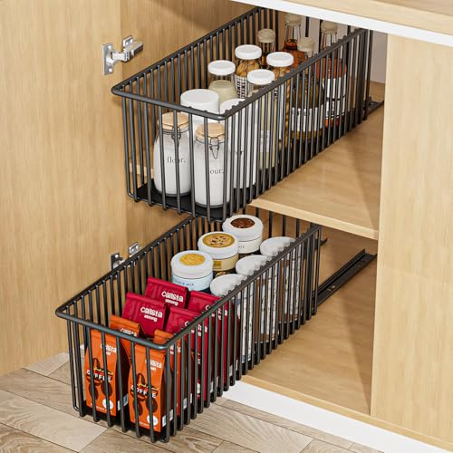 Diealles Shine 2er Set Teleskopschublade, Abnehmbarer Schublade Küche, No Drill Schublade Küche für Küches Bad und Wohnzimmer, 41CM Tiefe