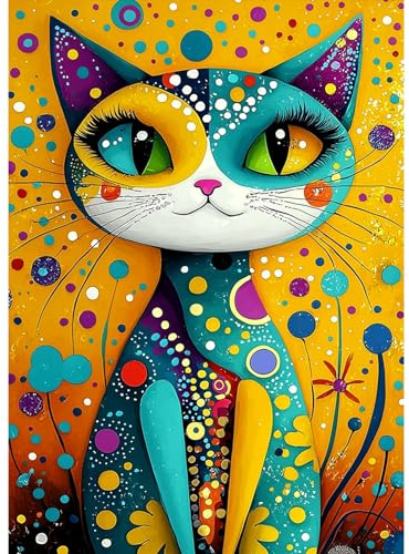 MAXBYE 5D DIY Diamond Painting Kit Completo Animale, Gatto Colorato Pittura Diamante Fai da Te Adulti, Diamond Art Strass Ricamo a Punto Croce Painting per Decorazioni Casa Craft Arts Regalo 30x40cm