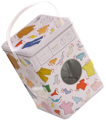 LRXIYODE Caja de Almacenaje para Detergente Polvo y Perlas de Lavandería Caja de Hojalata con Tapa y Asa Flexible Diseño Lavadora Colorida con Patrón Infantil Resistente y Práctica para