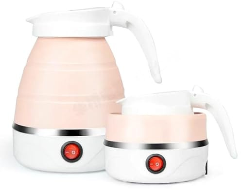 Mini hopfällbar vattenkokare, resevattenkokare, 500 ml 110-220 V automatisk avstängning håller varm förhindrar torra brännskador, livsmedelsklassad silikon bärbar(Pink)