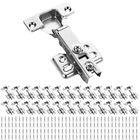26 PCS Concealed Soft Close Cabinet Hinges, Full Overlay Kitchen Cupboard Hinges Wardrobe Door Hinge with Screws for Bathroom Bedroom Dining Room