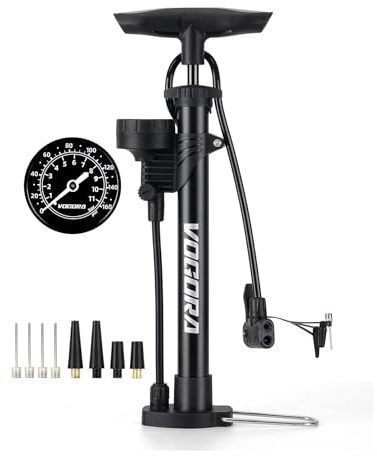 VOGORA Bike Pump with Top-Mounted Gauge (ProView), Bicycle Pump with Presta & Schrader Valves for all Bikes, Stable Foldable Floor Pump, Fast Inflation for Road & MTB Bikes, 2-Year Warranty