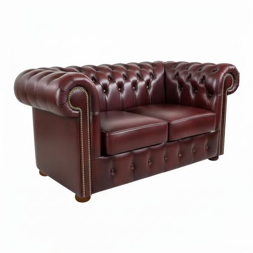 Generisch Chesterfield CASA 2-Sitzer Sofa, klassisches, Burgund – 160 cm – Italienisches Echtleder – Handgefertigt in Einer polnischen Manufaktur – Luxuriöses Design für Wohnzimmer und Büro