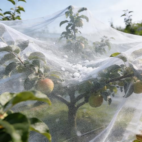 Fruktträd fågelskyddsnät hagelskyddsnät – finmaskigt 0,5 cm, stabilt insektsskyddsnät grönsaker, luftgenomsläppligt växtskyddsnät för suckulenter höga sängar (3 x 20 m)