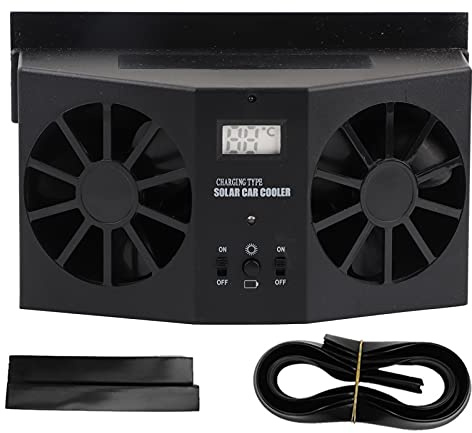 TANGUOX Portable Mini Car Solar Fan, Automobile Air Vent Cooling Fan with Dual Motor and Temperature Display, Solar Powered Ventilator for Dashboard or Windshield