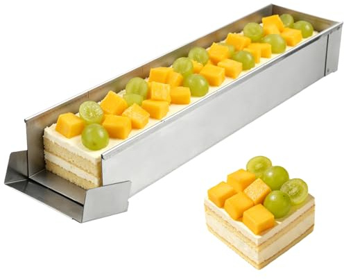 Calolin Tiramisu-Form, rechteckige Tiramisu-Form mit Abnehmbarer Seitenwand, Edelstahl-Kastenform, Dessert-Backform für Mousse, Käsekuchen, Lasagne, 40 x 10 x 6 cm