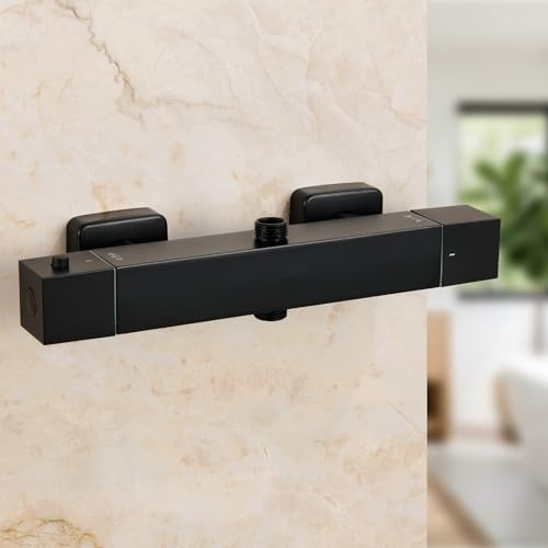 Auralum Miscelatore Termostatico Doccia Nero, Forma Rettangolare | 2 Uscite, Attacco Standard Europeo G1/2, Distanza Installazione 150mm±10mm, Miscelatore Doccia Esterno