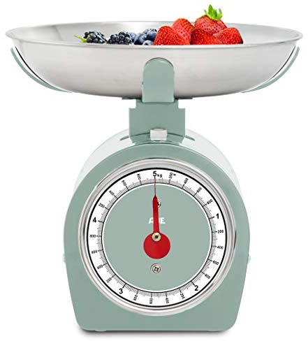 ADE analoge Küchenwaage KM1900-1 Shirley (Küchenwaage mechanisch, klassische Waage für Küche und Haushalt, traditionelle Waage ohne Batterien im Vintage/Retro-Look, Metallgehäuse), 5 kg, mint